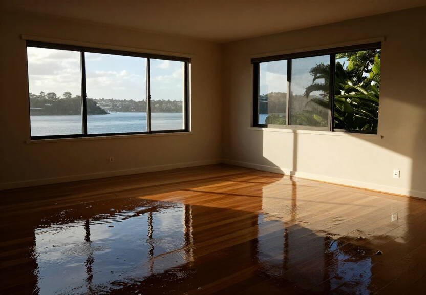 Water-damaged wall in a Queens Park home before drying
